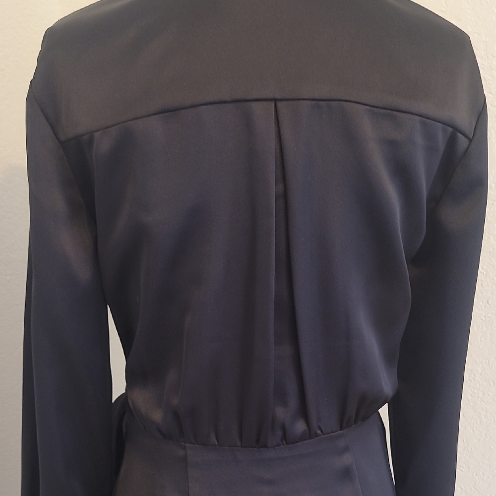 Sophisticated Black Satin Wrap Dress - Picture 7 of 9